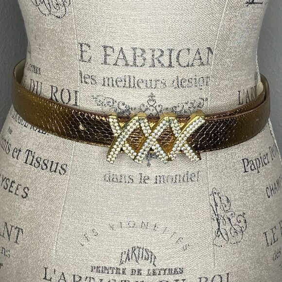 Vintage Metallic Gold Belt With Crystal XXX Buckle main image 7